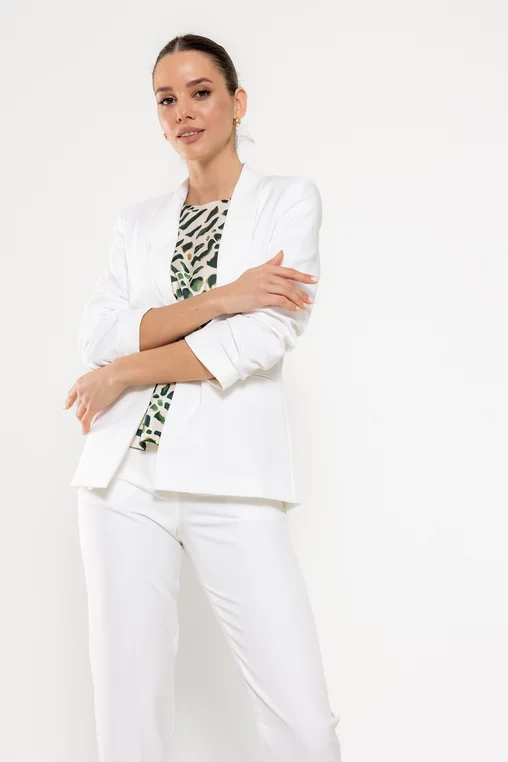 Sacou Caramel casual cu mâneci încrețite alb S1608 thumbnail picture - 