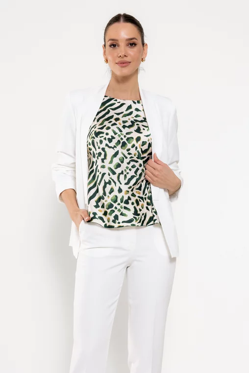 Sacou Caramel casual cu mâneci încrețite alb S1608 thumbnail picture - 