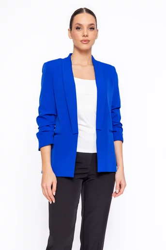 Sacou Caramel casual cu mâneci încrețite albastru S1608