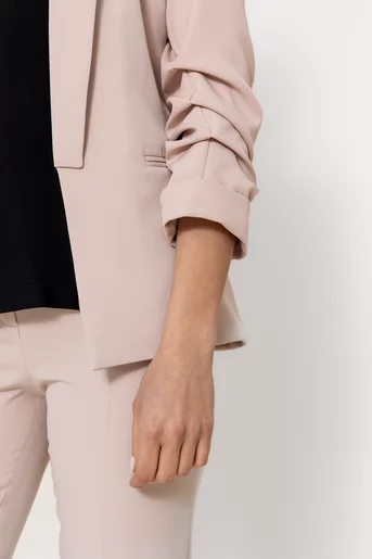 Sacou Caramel casual cu mâneci încrețite bej deschis S1608