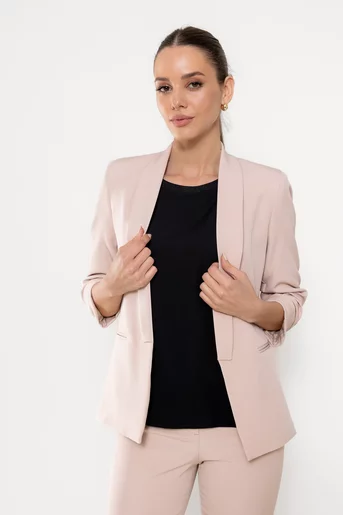 Sacou Caramel casual cu mâneci încrețite bej deschis S1608