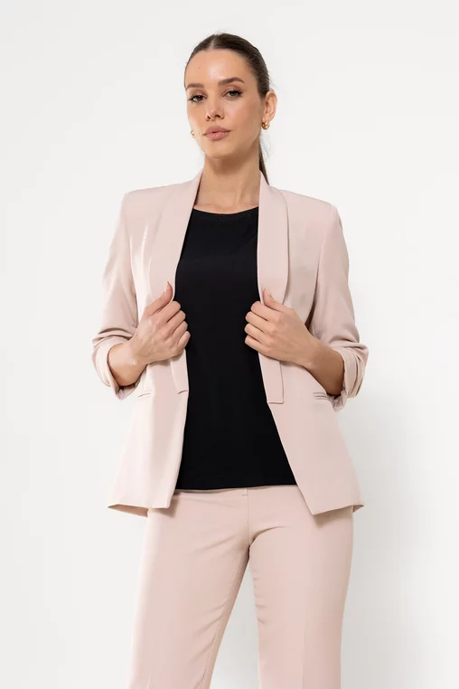 Sacou Caramel casual cu mâneci încrețite bej deschis S1608 thumbnail picture - 