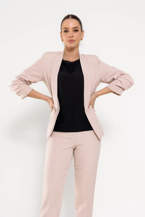 Sacou Caramel casual cu mâneci încrețite bej deschis S1608 thumbnail picture - 