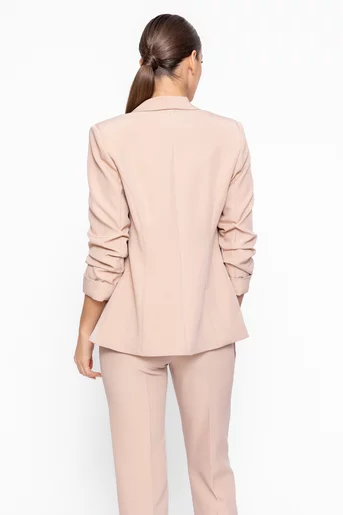Sacou Caramel casual cu mâneci încrețite bej S1608