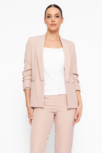 Sacou Caramel casual cu mâneci încrețite bej S1608