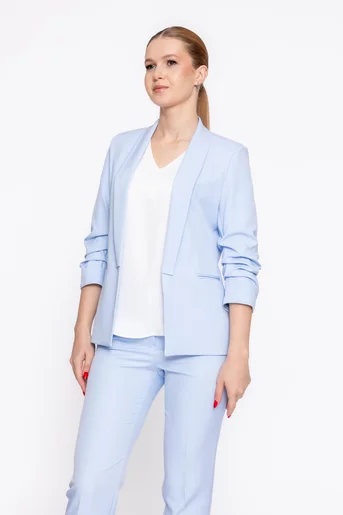 Sacou Caramel casual cu mâneci încrețite bleu S1608
