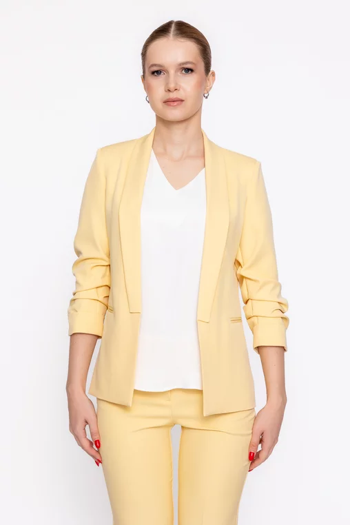 Sacou Caramel casual cu mâneci încrețite galben S1608 thumbnail picture - 