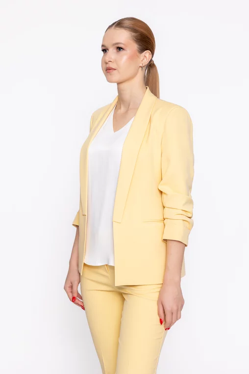 Sacou Caramel casual cu mâneci încrețite galben S1608 thumbnail picture - 