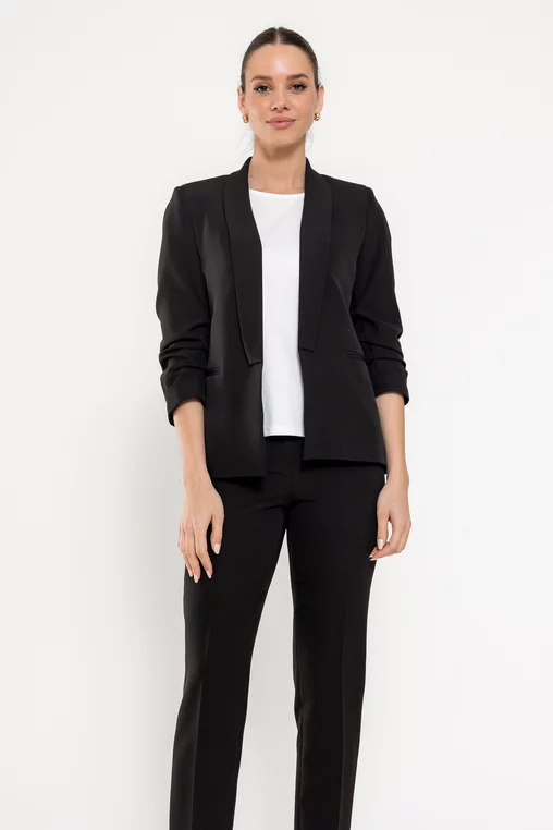 Sacou Caramel casual cu mâneci încrețite negru S1608 thumbnail picture - 