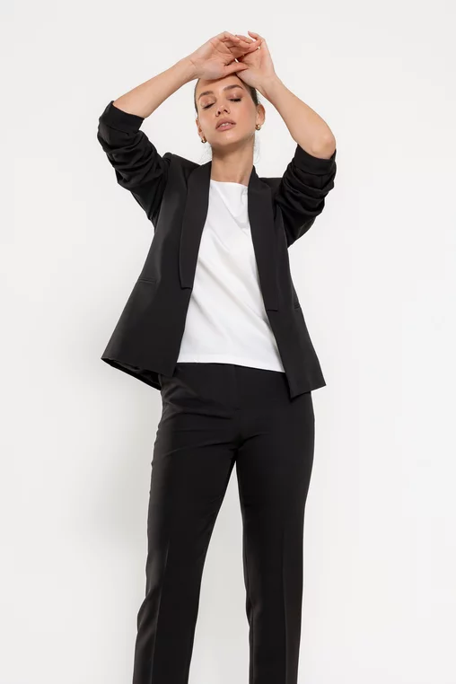 Sacou Caramel casual cu mâneci încrețite negru S1608 thumbnail picture - 