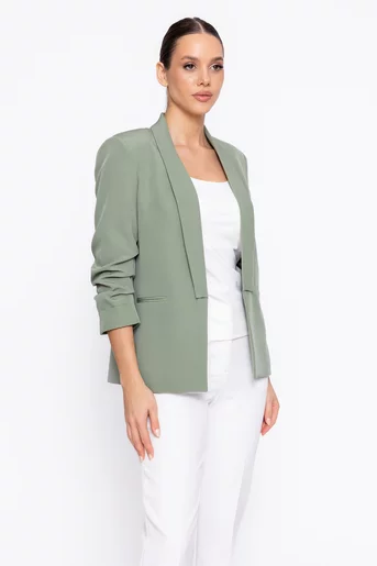 Sacou Caramel casual cu mâneci încrețite olive S1608