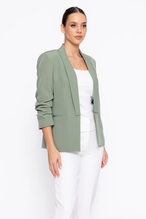 Sacou Caramel casual cu mâneci încrețite olive S1608 thumbnail picture - 