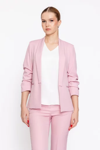 Sacou Caramel casual cu mâneci încrețite roz S1608