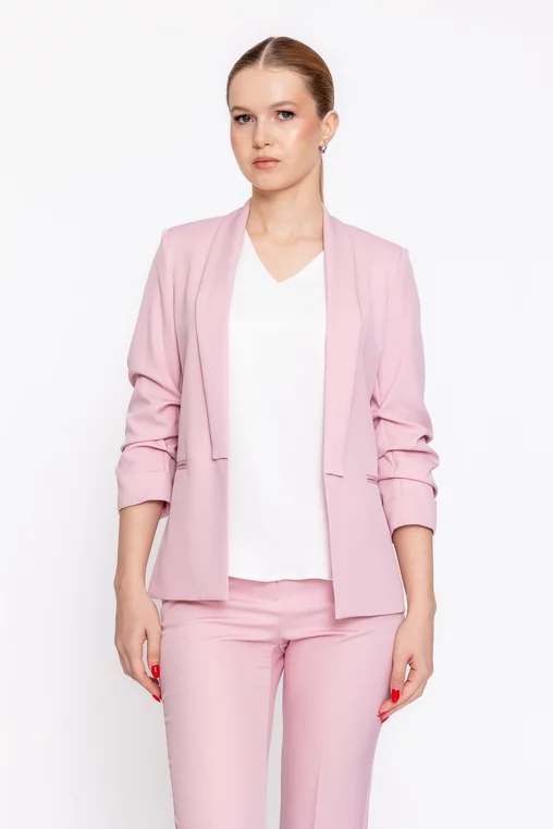 Sacou Caramel casual cu mâneci încrețite roz S1608 thumbnail picture - 