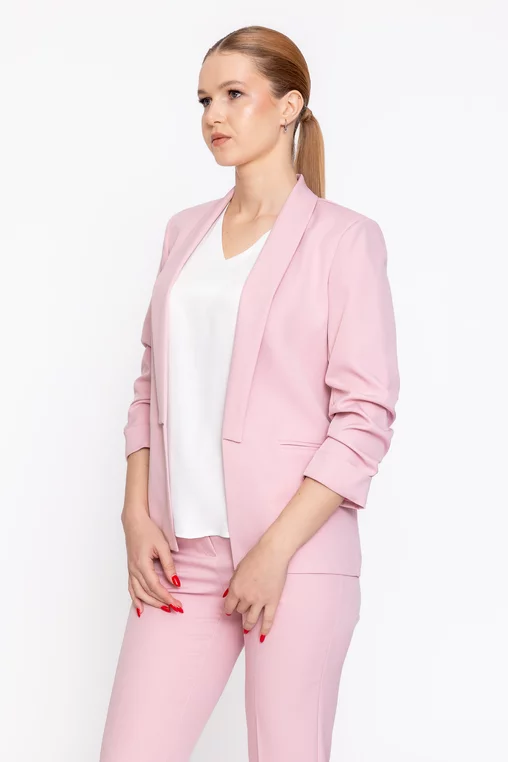 Sacou Caramel casual cu mâneci încrețite roz S1608 thumbnail picture - 