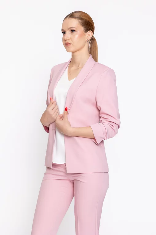 Sacou Caramel casual cu mâneci încrețite roz S1608 thumbnail picture - 