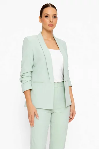 Sacou Caramel casual cu mâneci încrețite vernil deschis S1608