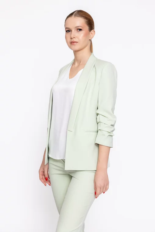 Sacou Caramel casual cu mâneci încrețite vernil deschis S1608 thumbnail picture - 