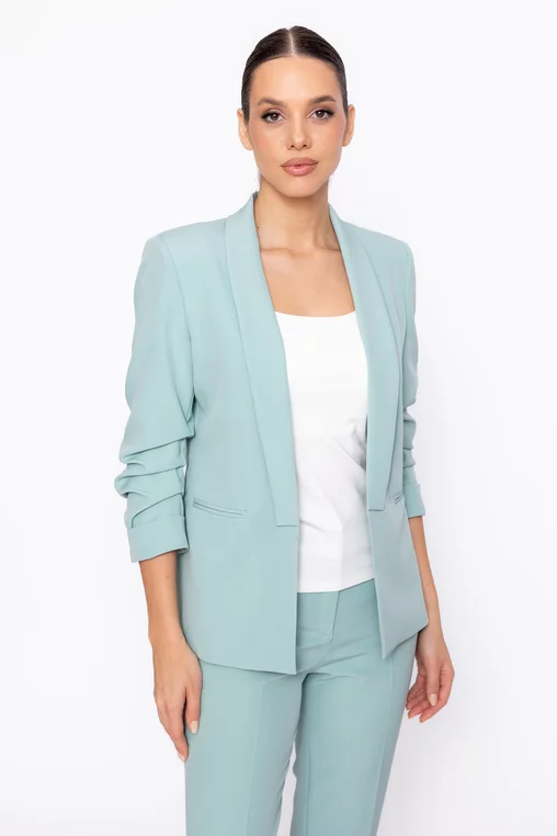 Sacou Caramel casual cu mâneci încrețite vernil S1608 thumbnail picture - 
