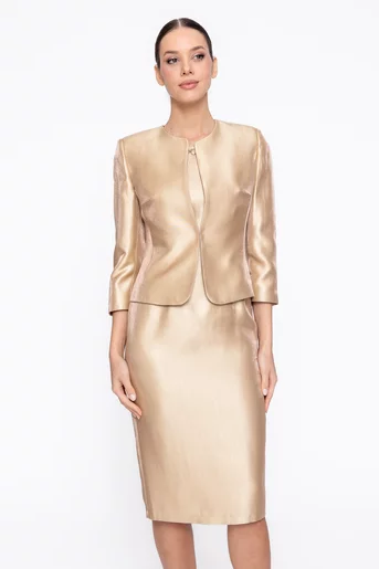 Sacou Caramel elegant cu floare auriu S1606