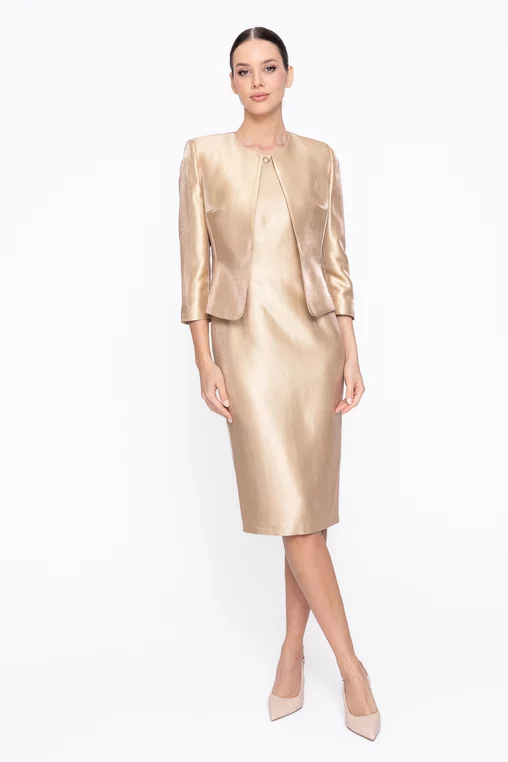 Sacou Caramel elegant cu floare auriu S1606 thumbnail picture - 