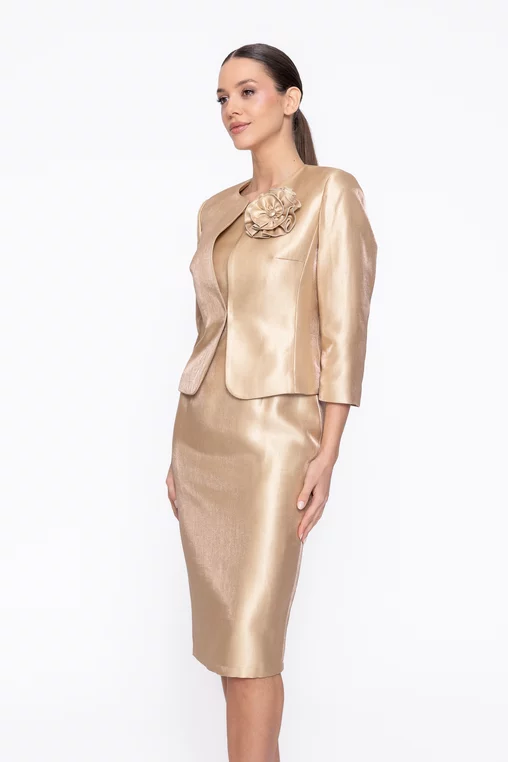 Sacou Caramel elegant cu floare auriu S1606 thumbnail picture - 