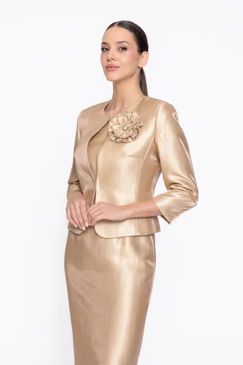 Sacou Caramel elegant cu floare auriu S1606