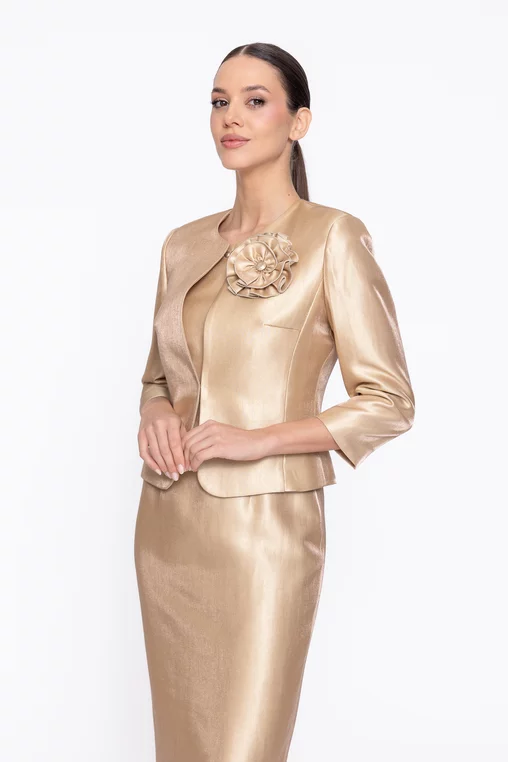 Sacou Caramel elegant cu floare auriu S1606 thumbnail picture - 