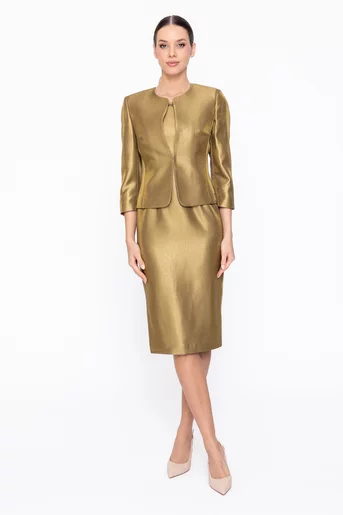 Sacou Caramel elegant cu floare olive S1606