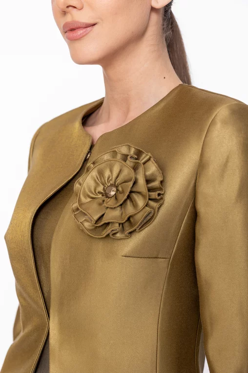 Sacou Caramel elegant cu floare olive S1606 thumbnail picture - 