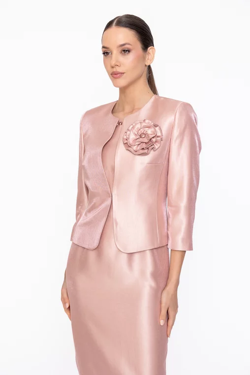 Sacou Caramel elegant cu floare roz S1606 thumbnail picture - 
