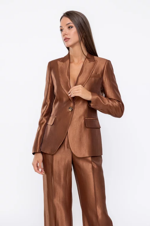 Sacou Caramel elegant vâscoză satinată maro S1519 thumbnail picture - 