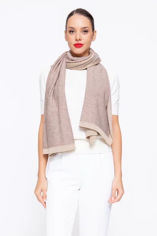 Șal cu bordură lurex taupe EGK1105 thumbnail picture - 
