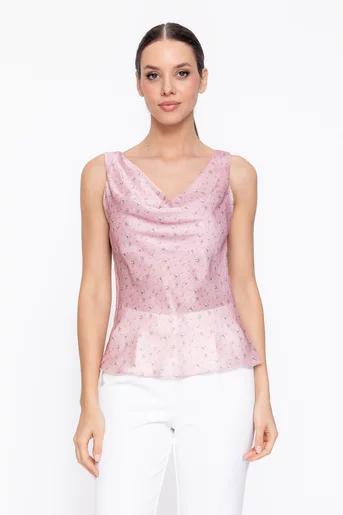 Top elegant cu guler căzut roz BLA60306