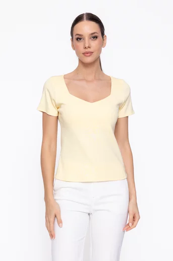 Tricou bumbac cu decolteu pătrat galben BAM60306