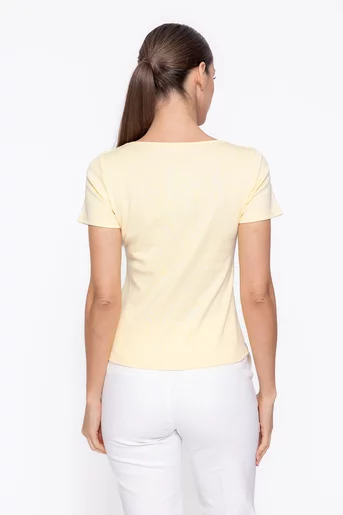 Tricou bumbac cu decolteu pătrat galben BAM60306