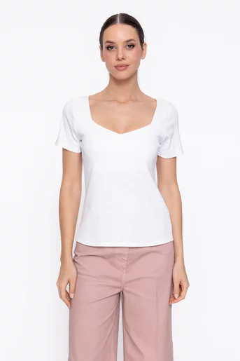 Tricou bumbac cu decolteu pătrat ivory BAM60306