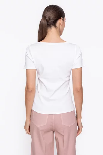 Tricou bumbac cu decolteu pătrat ivory BAM60306