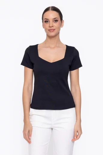 Tricou bumbac cu decolteu pătrat negru BAM60306