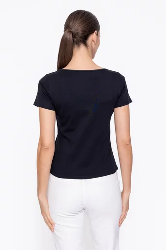 Tricou bumbac cu decolteu pătrat negru BAM60306