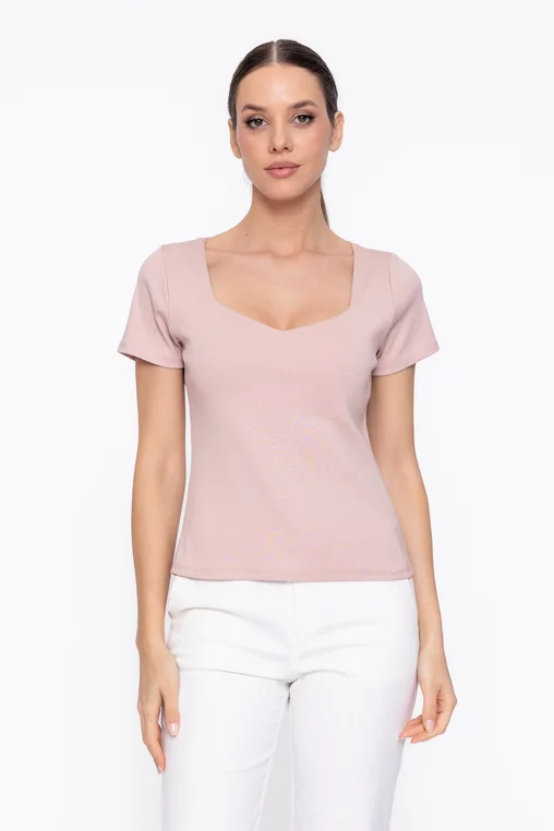 Tricou bumbac cu decolteu pătrat roz BAM60306 thumbnail picture - 