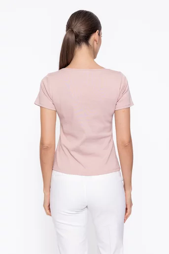 Tricou bumbac cu decolteu pătrat roz BAM60306