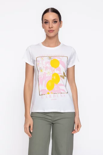 Tricou casual din bumbac cu imprimeu lămâi roz BDP60301