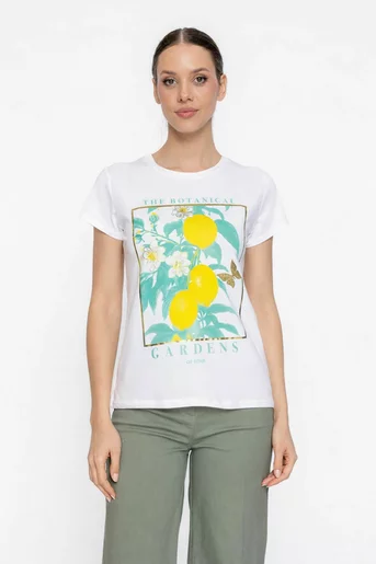 Tricou casual din bumbac cu imprimeu lămâi turcoaz BDP60301