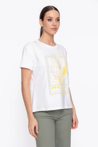 Tricou lejer din bumbac cu imprieu frunze galben BDP60304