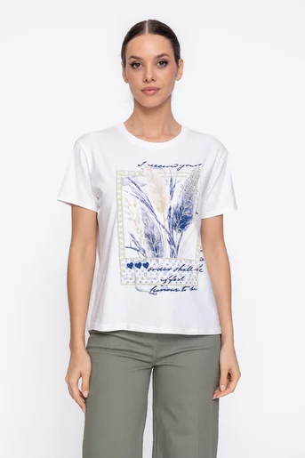 Tricou lejer din bumbac cu imprimeu frunze bleumarin BDP60304