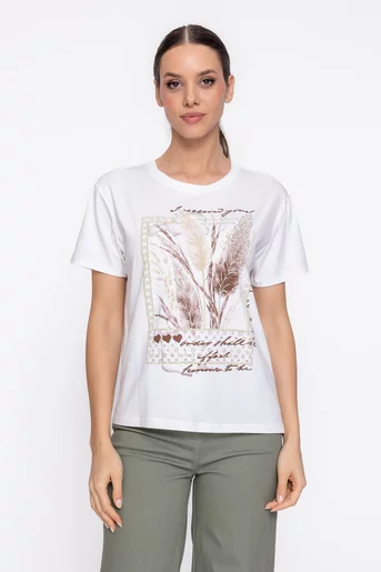 Tricou lejer din bumbac cu imprimeu frunze maro BDP60304