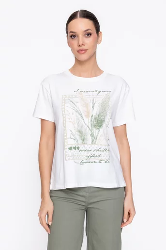 Tricou lejer din bumbac cu imprimeu frunze verde BDP60304