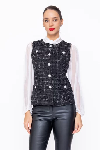 Vestă Caramel cambrată cu nasturi perlă S6502