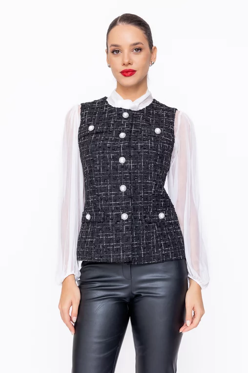 Vestă Caramel cambrată cu nasturi perlă S6502 thumbnail picture - 